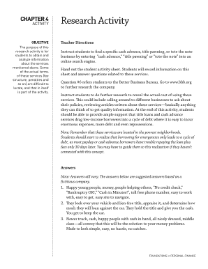 Cash Advance and Title Loan Research Activity