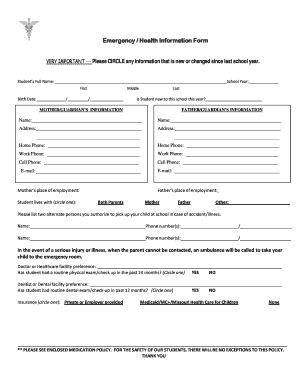 Emergency Health Information Form