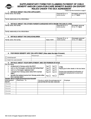 Supplementary Form for Child Benefit and Cash-for-Care Benefit
