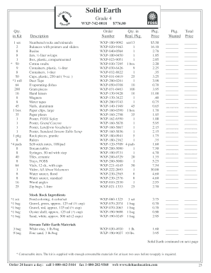 Solid Earth Grade 4 Science Kit Order Form