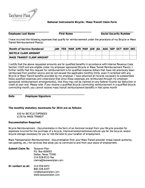 Bicycle and Mass Transit Reimbursement Claim Form