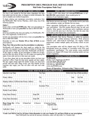 WellDyneRx Mail Service Prescription Form