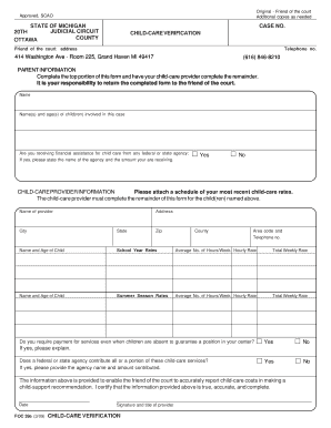 Michigan Child-Care Verification Form