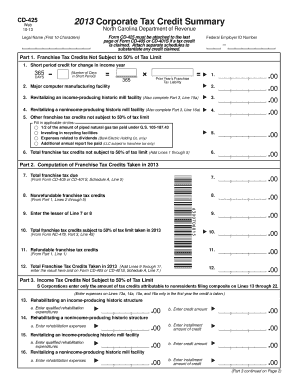 North Carolina Corporate Tax Credit Summary Form CD-425