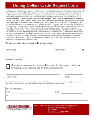 Dining Dollars Credit Request Form