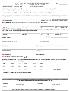 University of South Carolina Degree Application