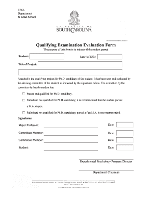 Qualifying Examination Evaluation Form - psych sc