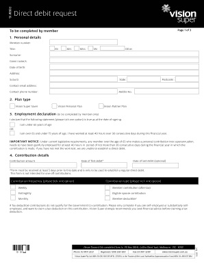 Vision Super Direct Debit Request Form