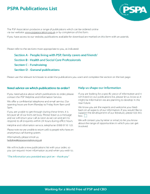 PSP Association Publications Order Form