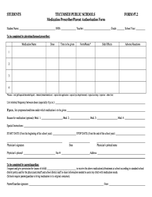 Medication Prescriber/Parent Authorization Form
