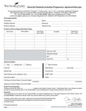 Essential Rewards Autoship Programme Agreement