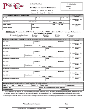 GVHP PrimeCare Enrollment Form