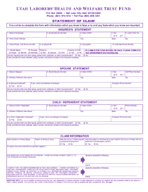 Utha Laborers' Health and Welfare Claim Form