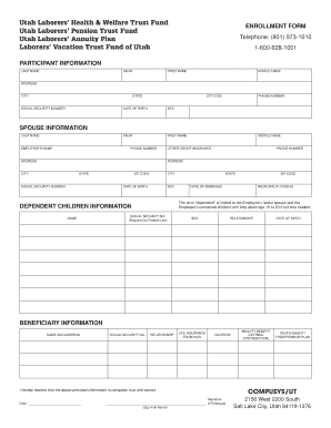 Utah Laborers Health & Welfare Enrollment Form