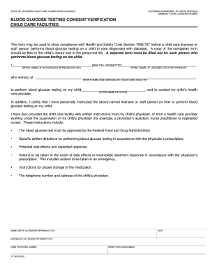 California Blood Glucose Testing Consent Form