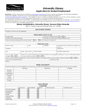 Student Employment Application Form