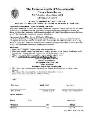 Massachusetts Change of Address Notification for Firearms License