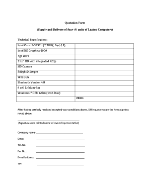 Quotation Form for Laptop Computers