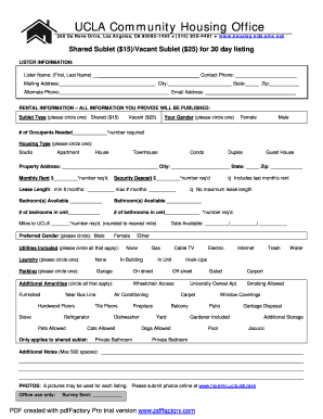 UCLA Community Housing Sublet Listing Form