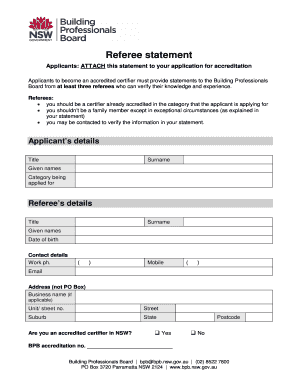 Referee Statement for Accreditation