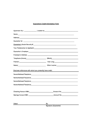 Guarantors Credit Information Form