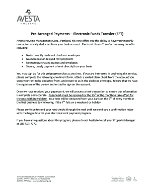 Authorization Agreement for Pre-Arranged Payments (EFT)