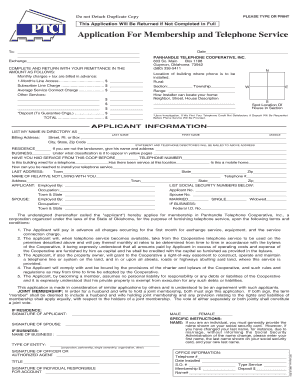 Application for Membership and Telephone Service