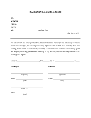 Warranty Re Work Orders