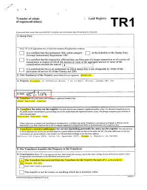 UK Land Registry Transfer Form TR1