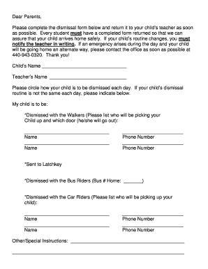 School Dismissal Form