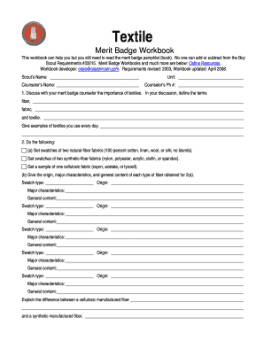 Textile Merit Badge Workbook