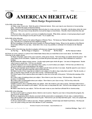 American Heritage Merit Badge Worksheet