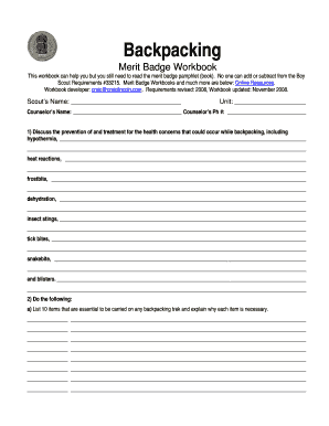 Backpacking Merit Badge Workbook