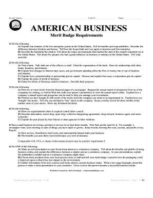 American Business Merit Badge Requirements