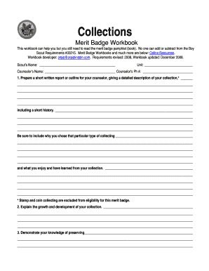 Boy Scout Collections Merit Badge Workbook