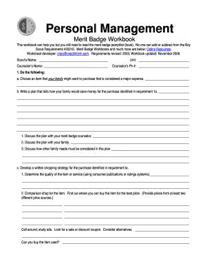 Personal Management Merit Badge Workbook