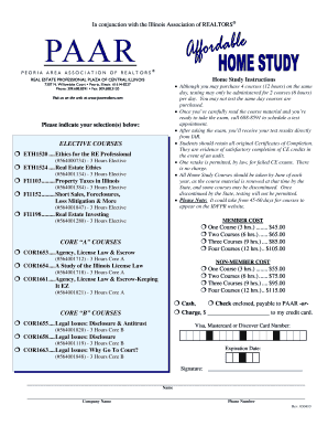 Illinois Real Estate Continuing Education Course Selection Form