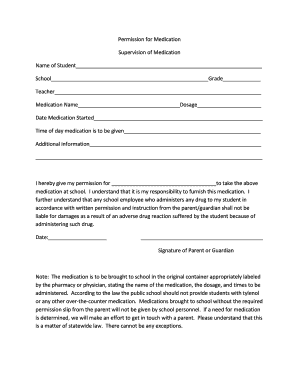 School Medication Permission Form