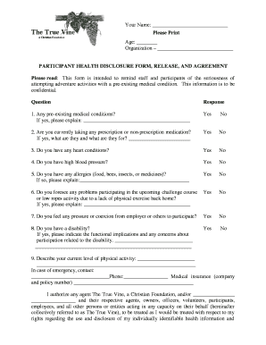 Participant Health Disclosure Form