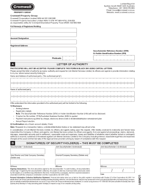Letter of Authority for Security Holding