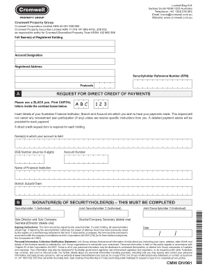Cromwell Property Group Direct Credit Request Form