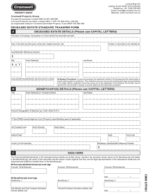 Deceased Estate Standard Transfer Form