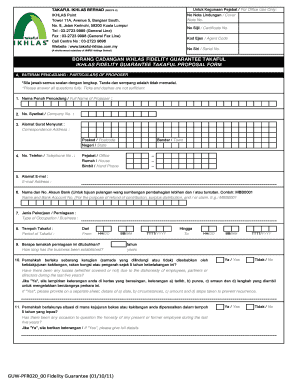Takaful Ikhlas Fidelity Guarantee Proposal Form