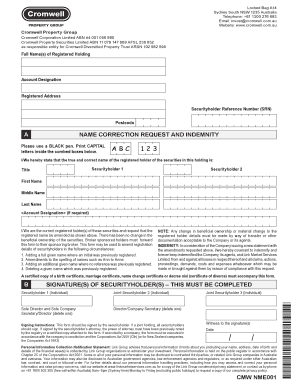 Name Correction Request and Indemnity Form