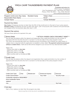 YMCA Camp Thunderbird Payment Plan