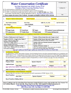 San Diego Water Conservation Certificate
