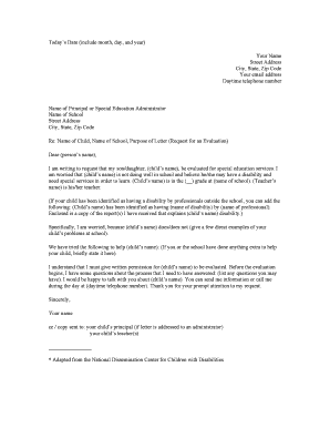 Request for Special Education Evaluation Letter