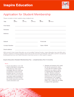 Inspire Education Student Membership Application