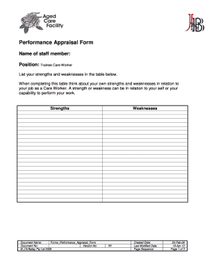 Performance Appraisal Form for Trainee Care Worker