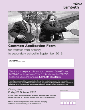 Common Application Form for Secondary School Transfer